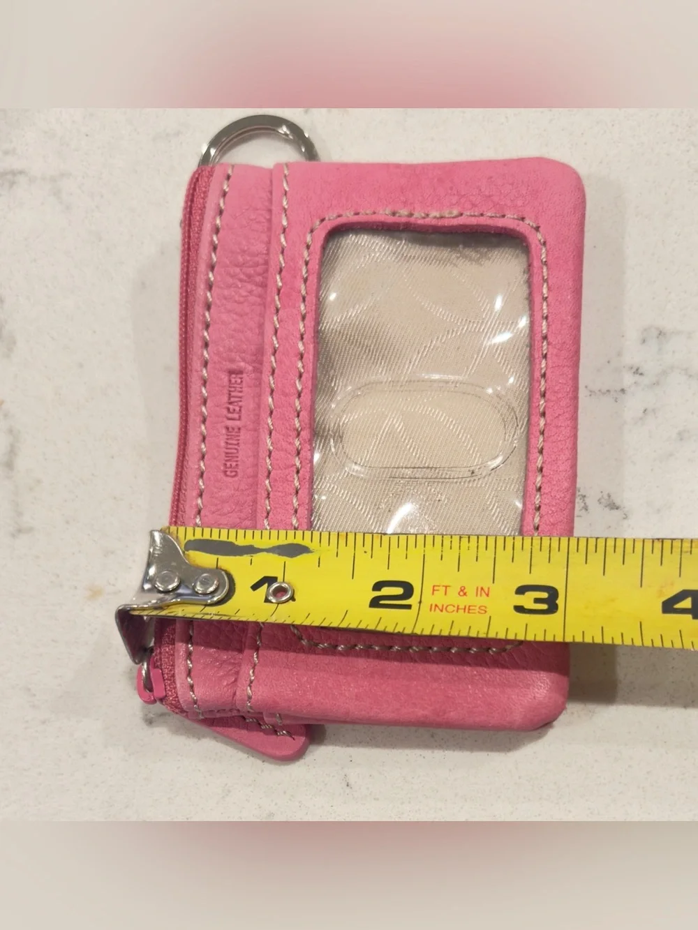 Vintage Fossil Pink Genuine Leather Card Holder Coin Pouch Keychain
